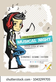 Music party brochure, flyer, magazine cover & poster template, vector illustration. 