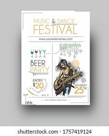Music party brochure, flyer, magazine cover & poster template, vector illustration. 