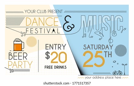 Music party brochure, flyer, magazine cover & poster template, vector illustration. 