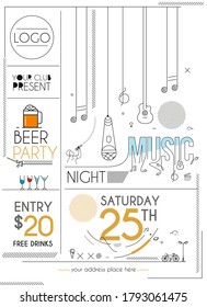 Music party brochure, flyer, magazine cover & poster template, vector illustration. 
