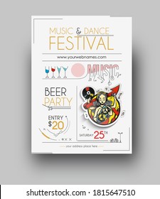 Music party brochure, flyer, magazine cover & poster template, vector illustration. 