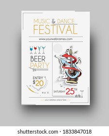 Music party brochure, flyer, magazine cover & poster template, vector illustration. 
