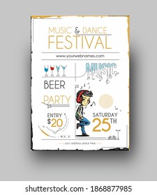 Music party brochure, flyer, magazine cover and poster template, vector illustration. 