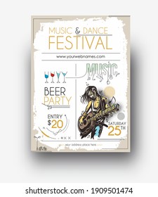 Music party brochure, flyer, magazine cover poster template, vector illustration. 