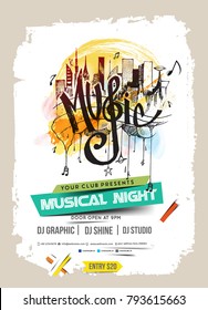 Music party brochure, flyer, magazine cover & poster template, vector illustration. 