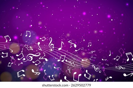 Music Party Celebration Illustration with Shiny Falling Musical Notes on Bright Night Background. Vector Festival Design for Banner, Flyer, Greeting Card, Invitation or Holiday Poster