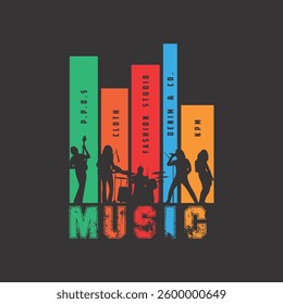 MUSIC PARTY CLUB FASHION STUDIO - MODERN AND STYLISH TYPOGRAPHY DESIGN, VECTOR PRINT T-SHIRT, GRAPHIC VECTOR DESIGN, URBAN STYLE, STREET WEAR FASHION ILLUSTRATION, 