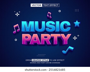 music party editable text, font effect, 3d text for title