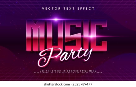 Efecto de texto de Vector editable de fiesta de música con concepto rosa moderno