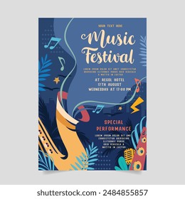 Music party festival in creative style with modern shape template design