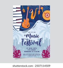 Music party festival in creative style with modern shape template design