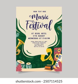 Music party festival in creative style with modern shape template design