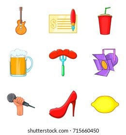Music party festival icon set. Cartoon set of 9 music party festival vector icons for web design isolated on white background