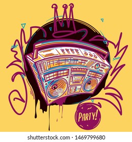 Music party - funky boombox, colorful decorative design