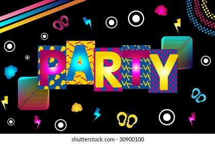 Music Party Funky Retro Image with Stripes