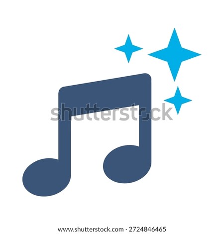 Music party icon blue flat vector design note stars symbol celebration melody sound fun graphic element sign