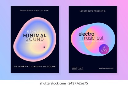 Music Party. Indie Glitch For Magazine. Abstract Background For Cover Template. Electro And Exhibition Concept. Trendy Sound Fest. Pink And Blue Music Party
