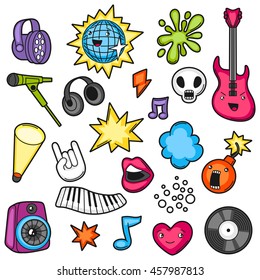 Music Party Kawaii Set. Musical Instruments, Symbols And Objects In Cartoon Style.