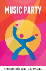 Music Party Poster - Abstract Vector Background. Human character logo sign illustration. Design element. 