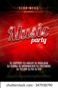 Music Party poster with red flame background - Vector