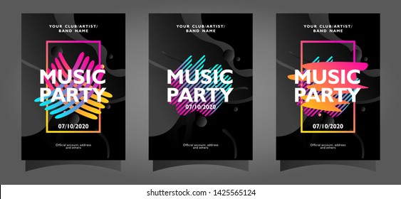 Music party poster template collection with colorful abstract shapes