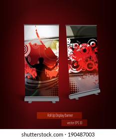 Music party roll up banner, vector