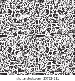 Music party - seamless background with icons in graphic style 