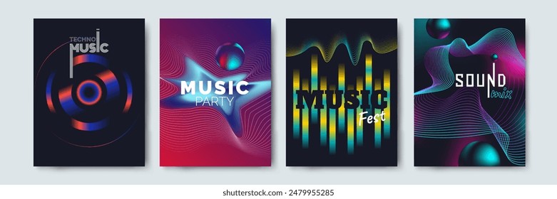 music party sound posters design abstract  geometric gradient shapes creative  covers banners   set  vector illustration