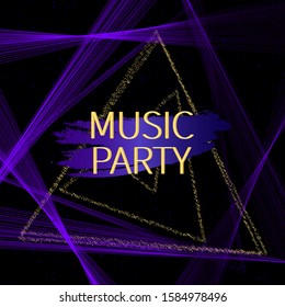 Music party. Sound waves. Neon Colorful elements. Event poster. Abstract cover design. Vector illustration.