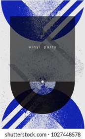 Music Party typographical vintage grunge style poster. Vinyl disk in sleeve. Retro vector illustration.