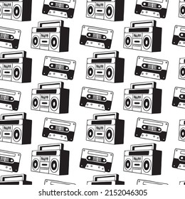 Music Pattern Of Cassette Tape And Tape Recorder.