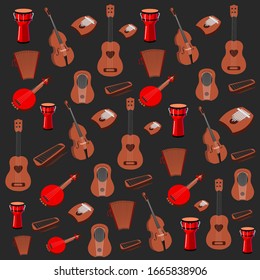 music pattern instruments festival monochrome. vintage music pattern. Flat vector design for music festival. Dj design concept set with music equipment. Audio Icons pattern. Audio instruments signs.