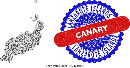 Patrón musical para el mapa de las islas Lanzarote y distintivo de marca de distrés bicolor