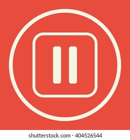 Music pause sign icon on red background.