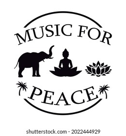 Music for peace. Draw and text, sublimation design and Vector T-shirt fashion design.