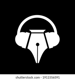 music pen logo concept headphone with pen nib vector icon illustration design	