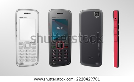 music phone 3 side set  view and scetch design vector
