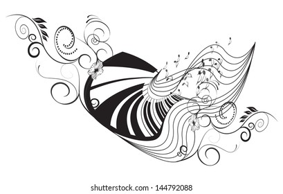 Music, piano with key notes and floral elements
