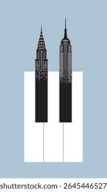 Music piano key with skyscrapers. New York jazz concept. Classical music instrument, Vector illustration EPS 10