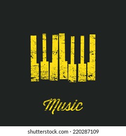 Music piano keyboard. Can be used as poster element or icon. Vector illustration. Keys without texture included in hidden layer.
