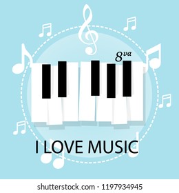 Music piano keyboard with Notes. Poster background template. Music Vector Background.