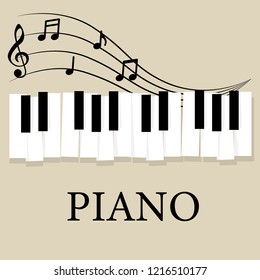 Teclado piano de música con notas. Plantilla de fondo del cartel. Fondo del vector musical.