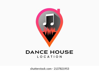 Music pin logo design, tone icon with creative concept in location icon. Vector premium