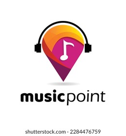 Music pin point location gradient logo vector illustration.