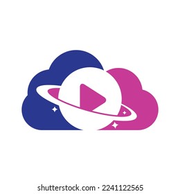 Music planet cloud shape concept vector logo design. Music play icon symbol design.