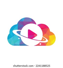 Diseño del logo vectorial de la forma de la nube de la forma del planeta musical. Diseño de símbolos de reproducción de música.