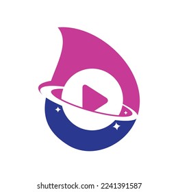 Music planet drop shape concept vector logo design. Music play icon symbol design.