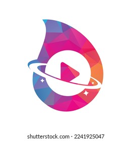 Music planet drop shape concept vector logo design. Music play icon symbol design.