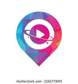 Diseño del logotipo vectorial de la forma del planeta de la música gps. Diseño de símbolos de reproducción de música.