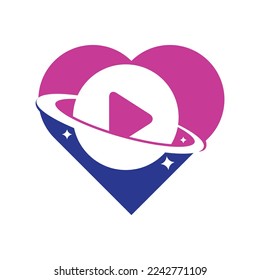 Music planet heart shape concept vector logo design. Music play icon symbol design.